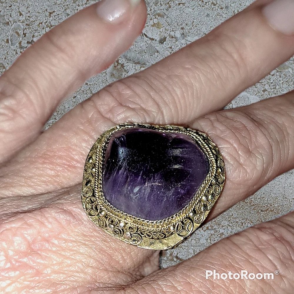 Vintage Chinese Silver and Amethyst Statement Ring - Picture 1 of 9